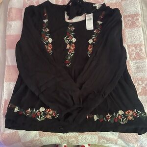 American Eagle Floral Embroidered Babydoll Top